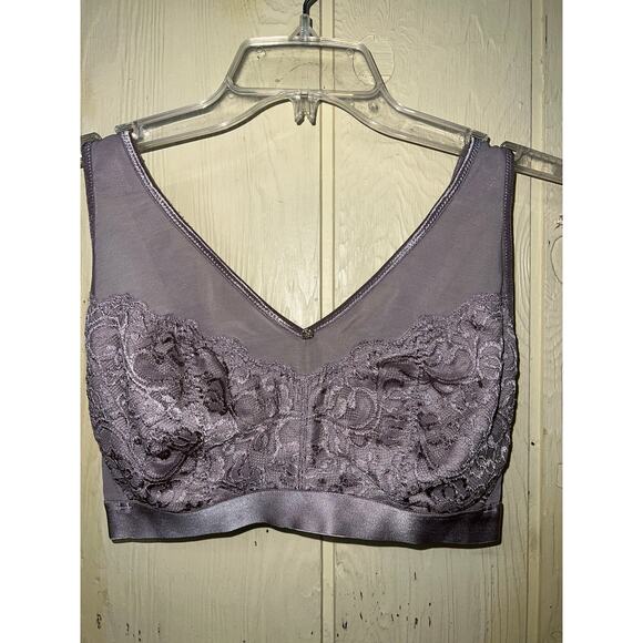 Breezies Bra Lot 36DDD Mesh Lace Wirefree Black + Dusty Plum NoWire Unlined QVC - Picture 7 of 16